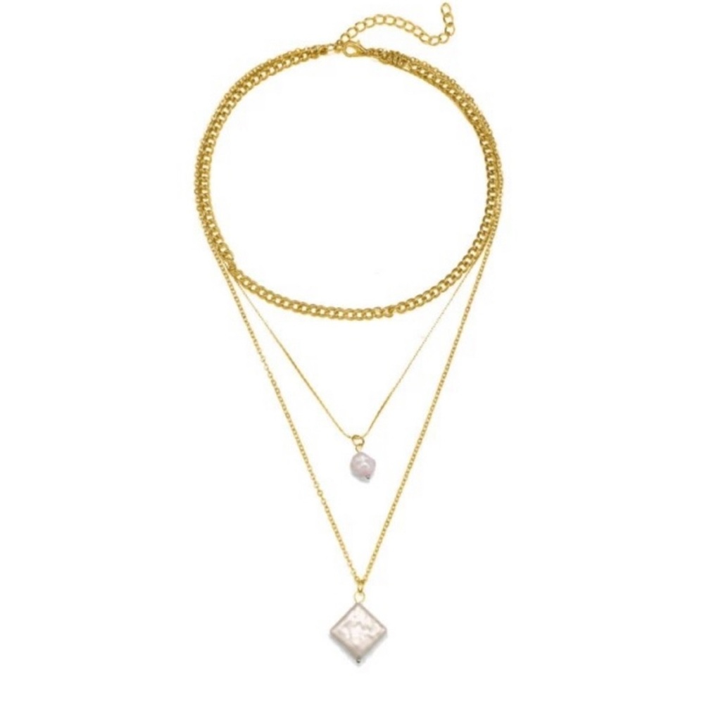 3/$12 NIP Elegant Gold Layered Faux [Pearl Like] Stone Necklace Set - Picture 3 of 5